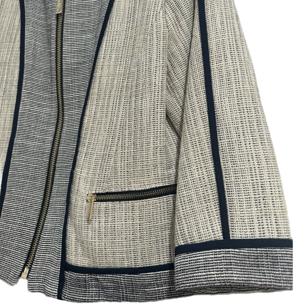 Karl Lagerfeld Cream Tweed Open-Front Jacket with Black Trim - Picture 6 of 15